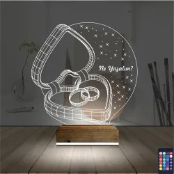 Kalp Yüzük Yıldönümü Hediye Kişiye Özel 3D Lamba - Masa Gece Lambası