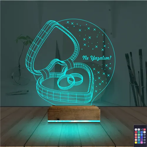 Kalp Yüzük Yıldönümü Hediye Kişiye Özel 3D Lamba - Masa Gece Lambası