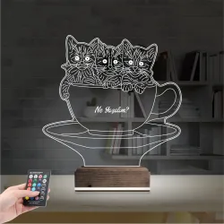 Kedi Fincan Tasarım Kişiye Özel 3D Lamba - Masa Gece Lambası