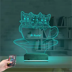 Kedi Fincan Tasarım Kişiye Özel 3D Lamba - Masa Gece Lambası