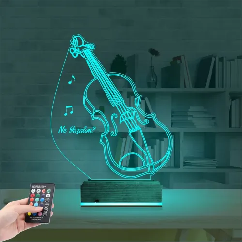 Keman Müzik Enstrüman Kişiye Özel 3D Lamba - Masa Gece Lambası