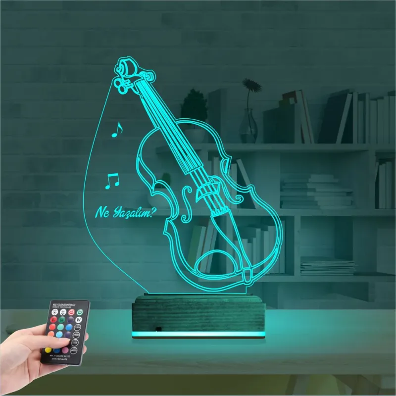 Keman Müzik Enstrüman Kişiye Özel 3D Lamba - Masa Gece Lambası