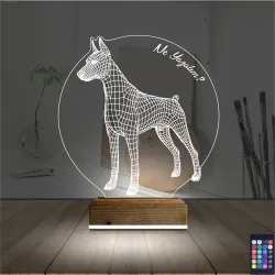 Köpek Doberman Kişiye Özel 3D Lamba - Masa Gece Lambası