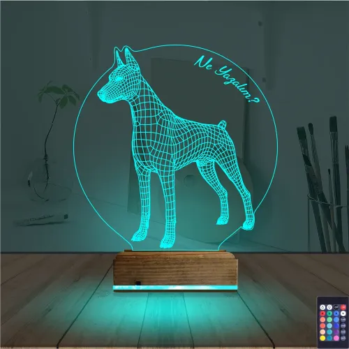 Köpek Doberman Kişiye Özel 3D Lamba - Masa Gece Lambası