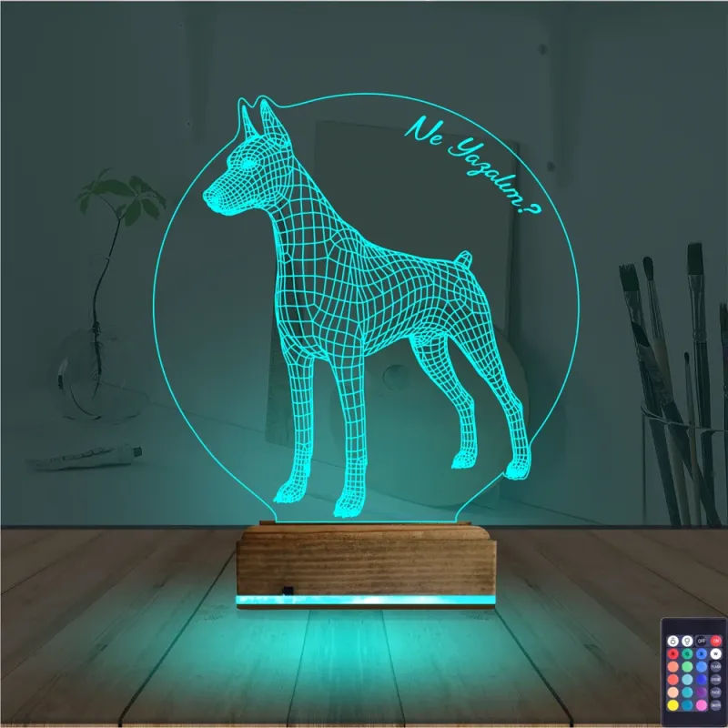 Köpek Doberman Kişiye Özel 3D Lamba - Masa Gece Lambası