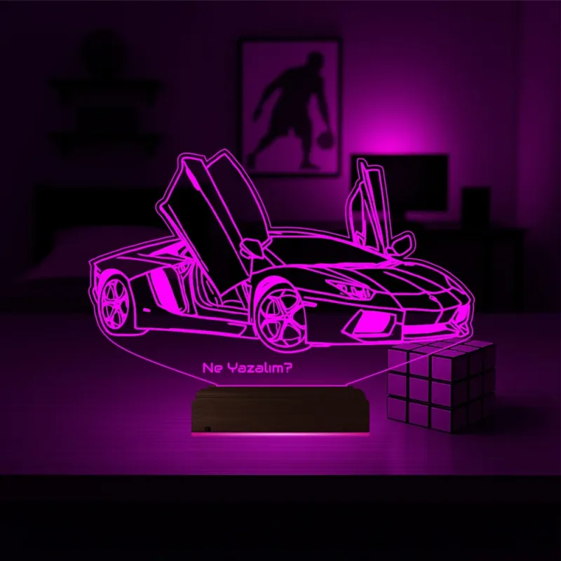 Spor Araba Lamborghini Kişiye Özel 3D Lamba - Masa Gece Lambası