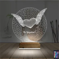 Kalp Melek Sevgiliye Hediye Kişiye Özel 3D Lamba - Masa Gece Lambası