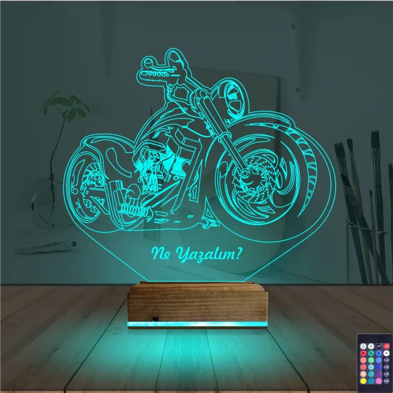 Motosiklet Harley Motor Kişiye Özel 3D Lamba - Masa Gece Lambası