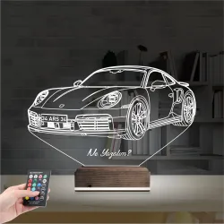 Spor Araba Phorsche Kişiye Özel 3D Lamba - Masa Gece Lambası