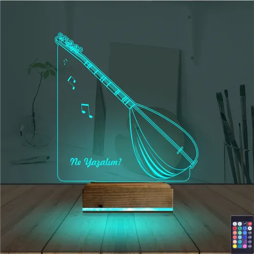 Saz Müzik Nota Kişiye Özel 3D Lamba - Masa Gece Lambası