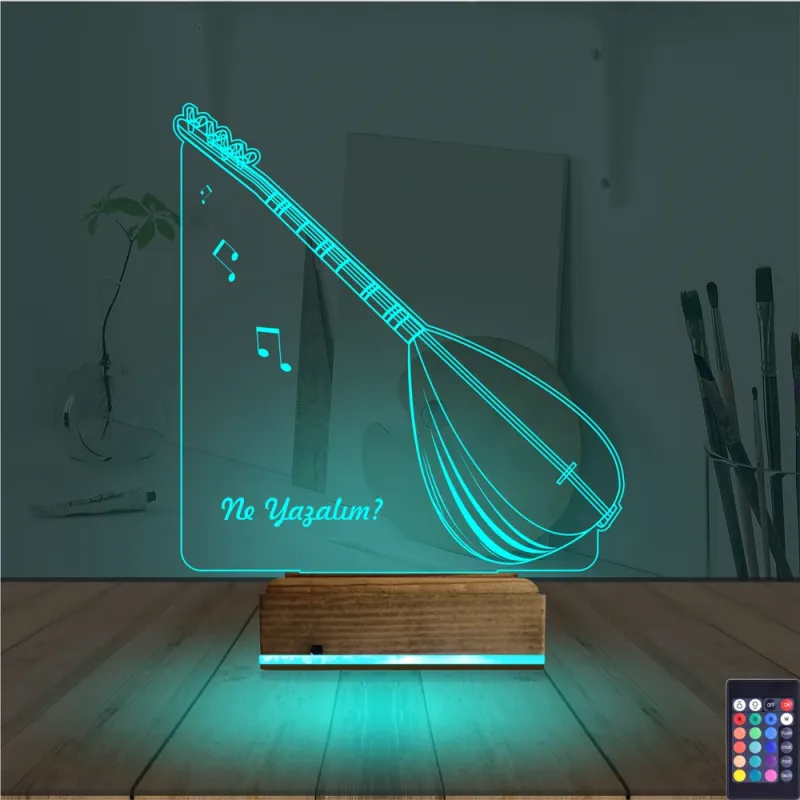 Saz Müzik Nota Kişiye Özel 3D Lamba - Masa Gece Lambası