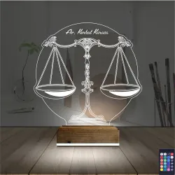 Avukat Hukuk Terazi Kişiye Özel 3D Lamba - Masa Gece Lambası