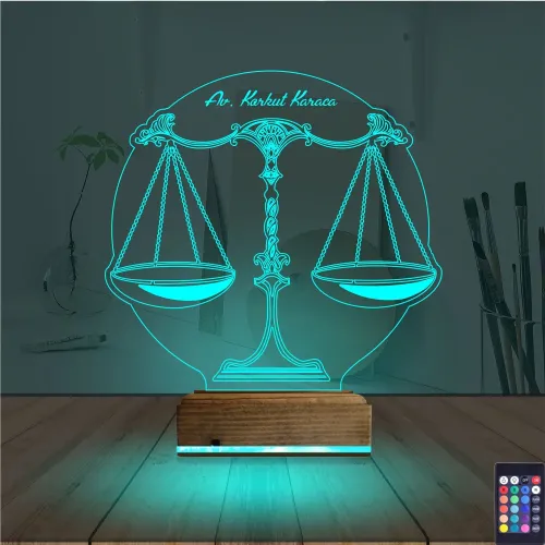 Avukat Hukuk Terazi Kişiye Özel 3D Lamba - Masa Gece Lambası