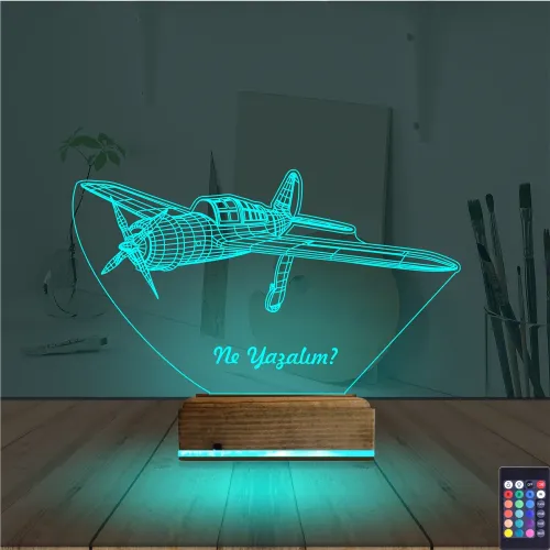Pırpır Uçak Pilot Kişiye Özel 3D Lamba - Masa Gece Lambası