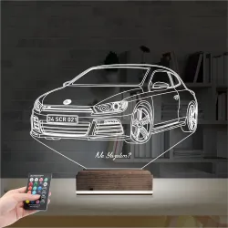 Araba Volkswagen Scirocco Kişiye Özel 3D Lamba - Masa Gece Lambası