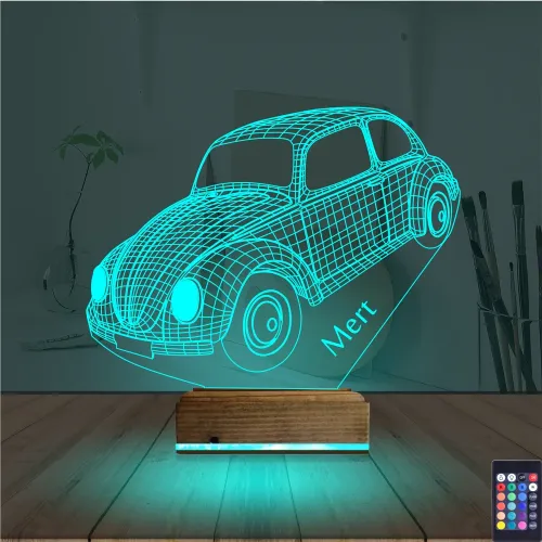 Araba Vosvos Kişiye Özel 3D Lamba - Masa Gece Lambası