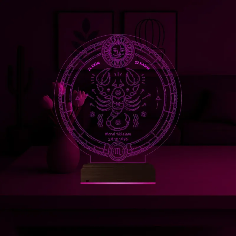 Astroloji Akrep Burcu Kişiye Özel 3D Lamba - Masa Gece Lambası