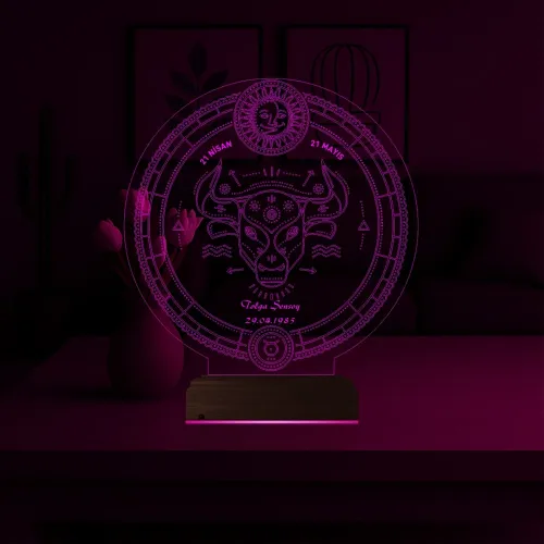 Astroloji Boğa Burcu Kişiye Özel 3D Lamba - Masa Gece Lambası