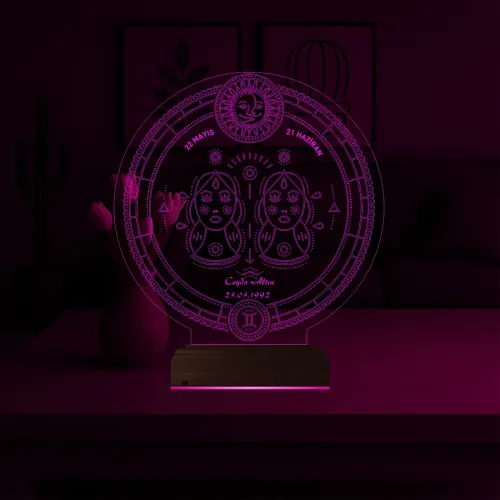 Astroloji İkizler Burcu Kişiye Özel 3D Lamba - Masa Gece Lambası