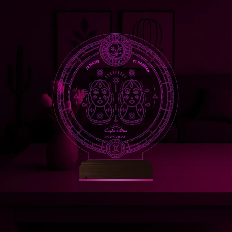 Astroloji İkizler Burcu Kişiye Özel 3D Lamba - Masa Gece Lambası