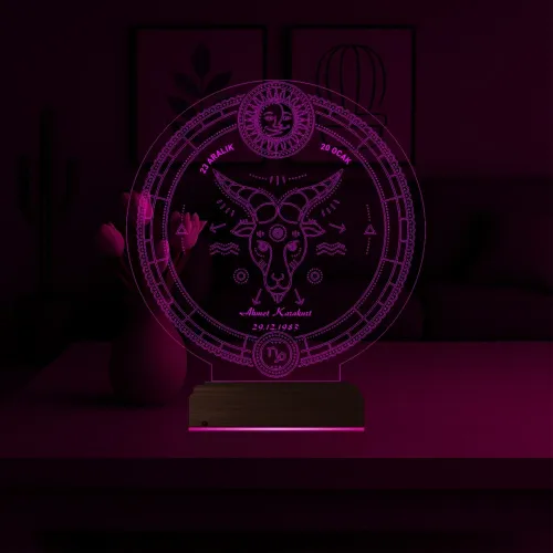 Astroloji Oğlak Burcu Kişiye Özel 3D Lamba - Masa Gece Lambası