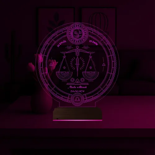 Astroloji Terazi Burcu Kişiye Özel 3D Lamba - Masa Gece Lambası