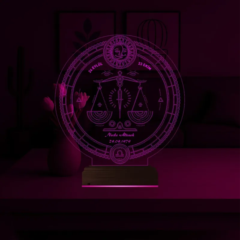 Astroloji Terazi Burcu Kişiye Özel 3D Lamba - Masa Gece Lambası