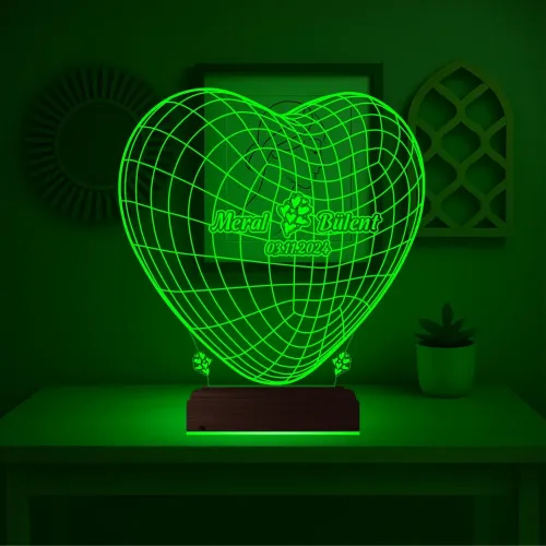Kalp Sevgiliye Hediye Kişiye Özel 3D Lamba - Masa Gece Lambası