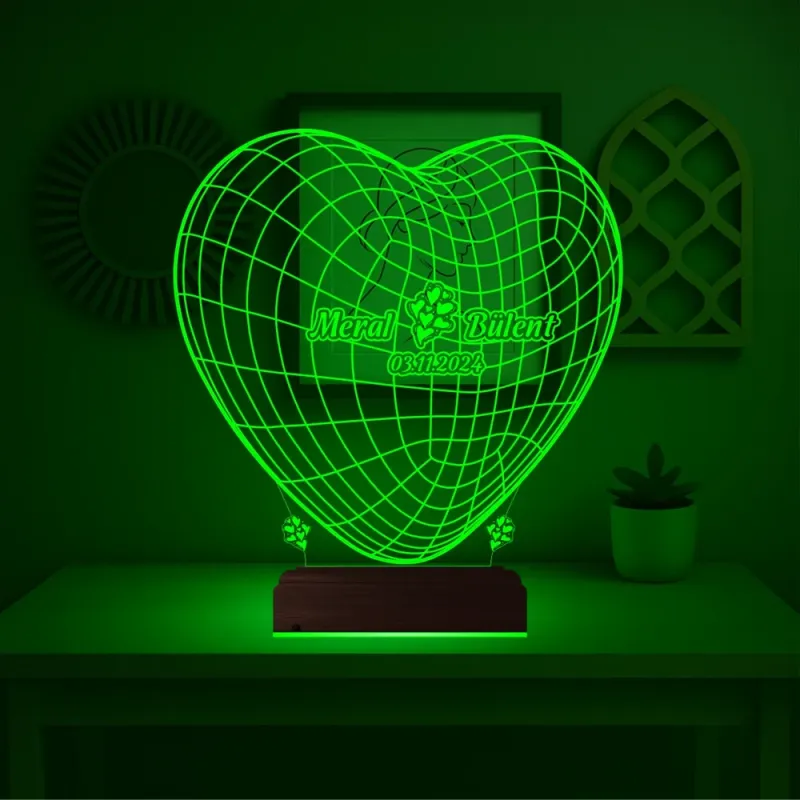 Kalp Sevgiliye Hediye Kişiye Özel 3D Lamba - Masa Gece Lambası