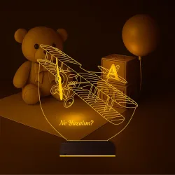 Pırpır Uçak Pilot Kişiye Özel 3D Lamba - Masa Gece Lambası