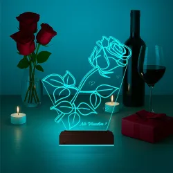 Sevgiliye Hediye Gül Kişiye Özel 3D Lamba - Masa Gece Lambası