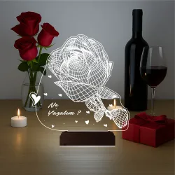 Sevgiliye Hediye Gül Kişiye Özel 3D Lamba - Masa Gece Lambası