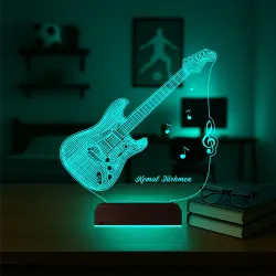 Elektro Gitar Müzisyen Hediye Kişiye Özel 3D Lamba - Masa Gece Lambası
