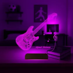 Elektro Gitar Müzisyen Hediye Kişiye Özel 3D Lamba - Masa Gece Lambası