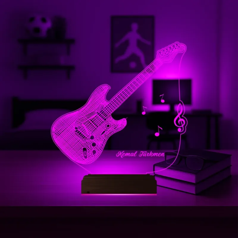 Elektro Gitar Müzisyen Hediye Kişiye Özel 3D Lamba - Masa Gece Lambası