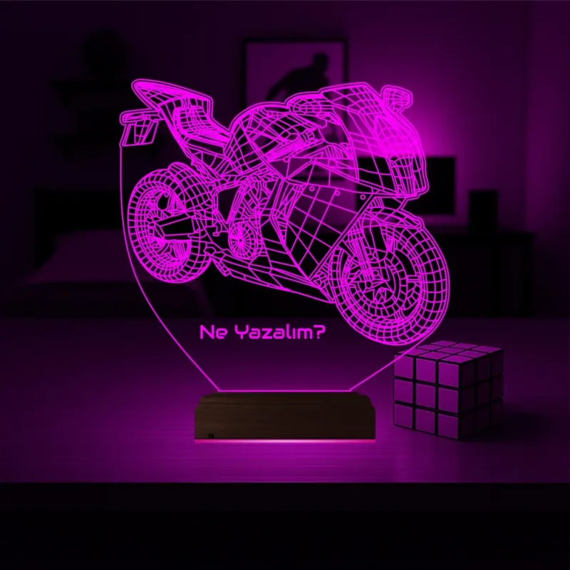 Motor Motorcu Motosiklet Kişiye Özel 3D Lamba - Masa Gece Lambası