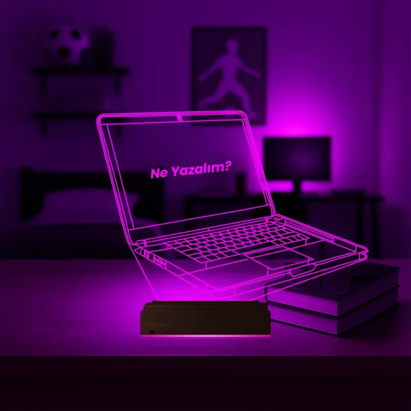 Laptop Notbook Bilgisayar Kişiye Özel 3D Lamba - Masa Gece Lambası