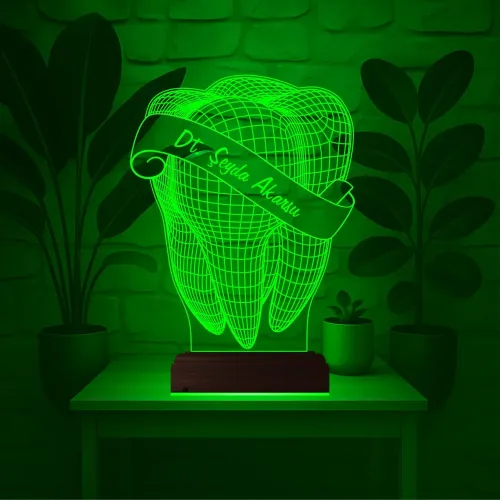 Diş Hekimi Diş Doktoru Hediye Kişiye Özel 3D Lamba - Masa Gece Lambası