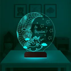 Ay Dede Unicorn Çocuk Odası Kişiye Özel 3D Lamba - Masa Gece Lambası