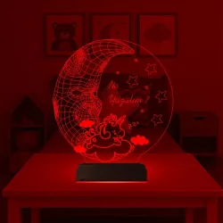 Ay Dede Unicorn Çocuk Odası Kişiye Özel 3D Lamba - Masa Gece Lambası