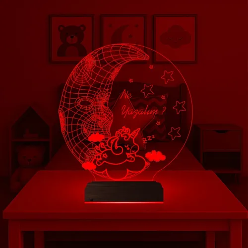 Ay Dede Unicorn Çocuk Odası Kişiye Özel 3D Lamba - Masa Gece Lambası