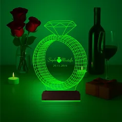 Sevgiliye Hediye Tek Taş Yüzük Kişiye Özel 3D Lamba - Masa Gece Lambası