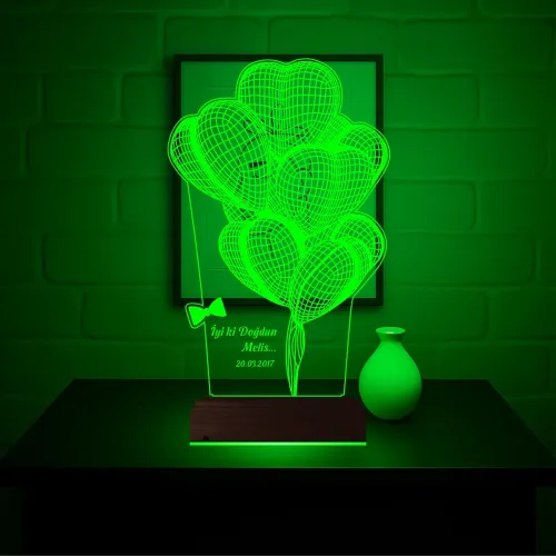 Doğum Günü Balon Kutlama Kişiye Özel 3D Lamba - Masa Gece Lambası