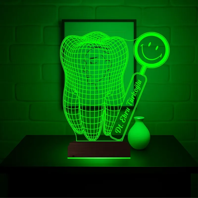 Smile Diş Hekimi Diş Doktoru Hediye Kişiye Özel 3D Lamba - Masa Gece Lambası