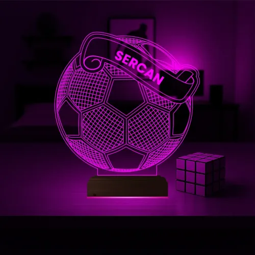 Futbolcu Hediye Futbol Topu Kişiye Özel 3D Lamba - Masa Gece Lambası