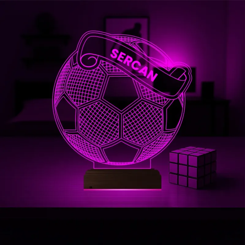 Futbolcu Hediye Futbol Topu Kişiye Özel 3D Lamba - Masa Gece Lambası