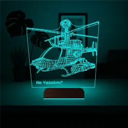 Helikopter Pilot Asker Hediye Kişiye Özel 3D Lamba - Masa Gece Lambası