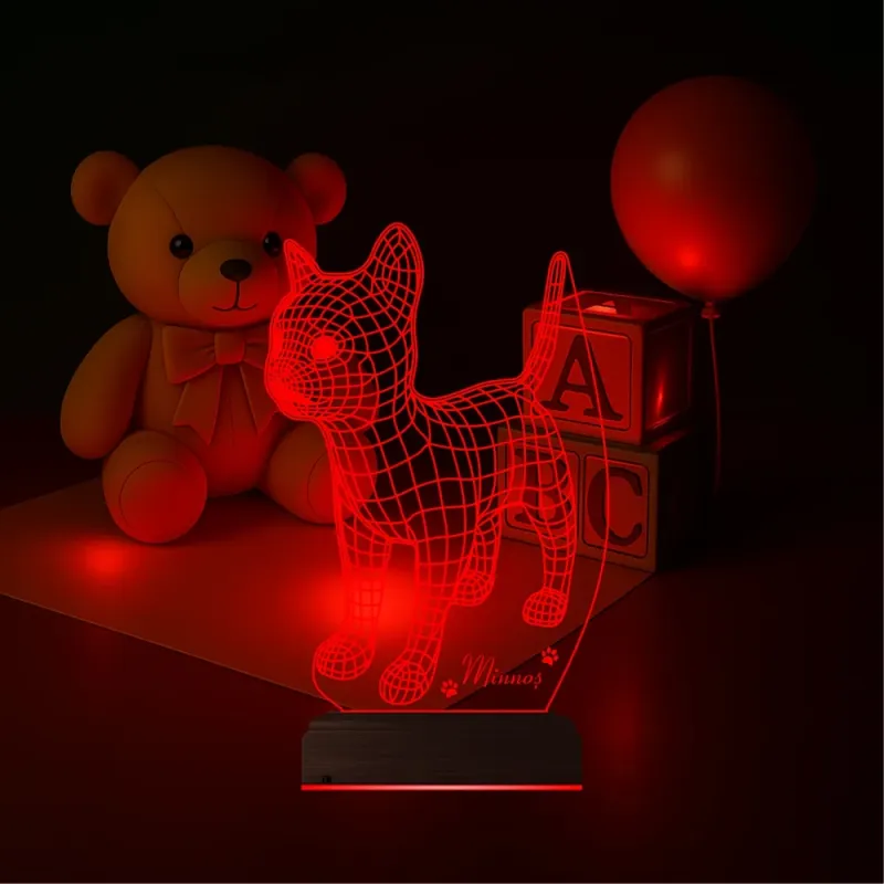 Kedi Tasarım Kişiye Özel 3D Lamba - Masa Gece Lambası
