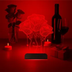 Sevgiliye Hediye Gül Demeti Kişiye Özel 3D Lamba - Masa Gece Lambası