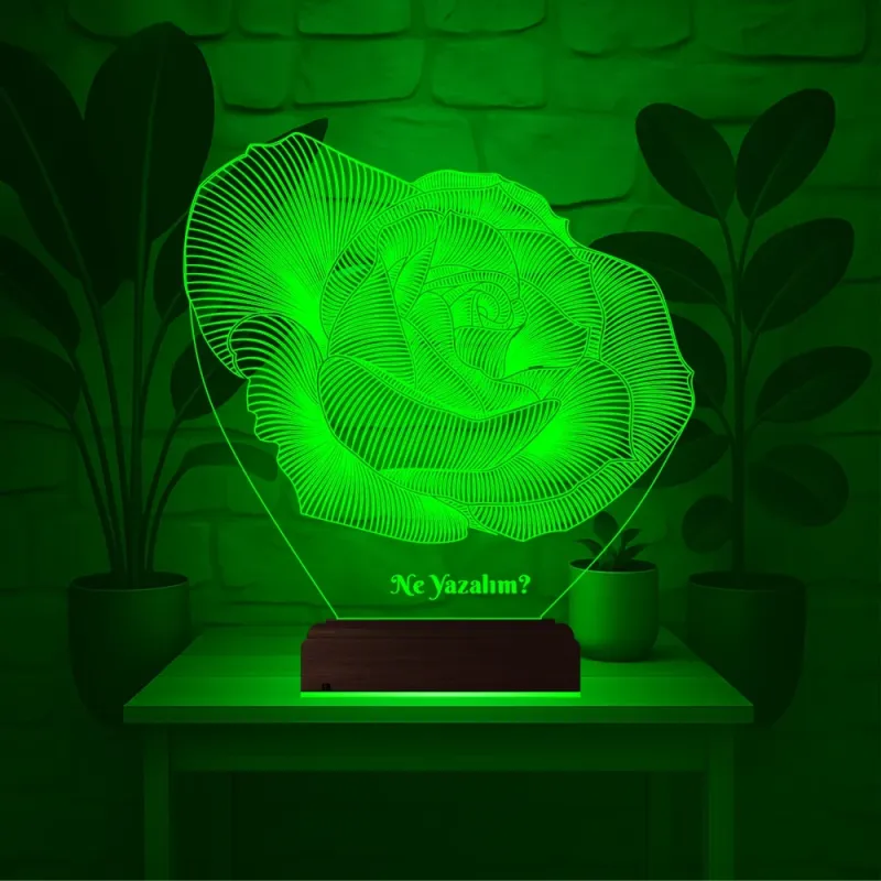 Gül Sevgiliye Hediye Kişiye Özel 3D Lamba - Masa Gece Lambası